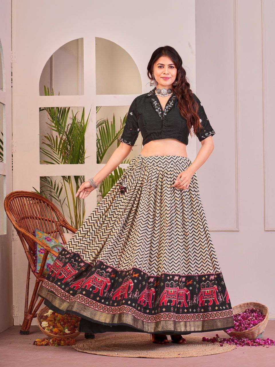 Women's Tussar Silk Patola Print Lehenga Choli Set with Foil Work - Image 13
